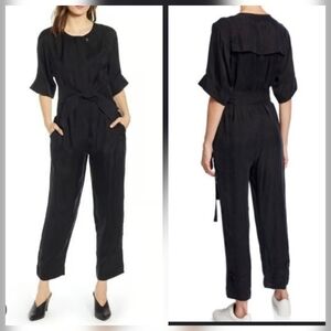Rebecca Minkoff Carrie Jumpsuit Black Cupro Short Sleeve Belted Small